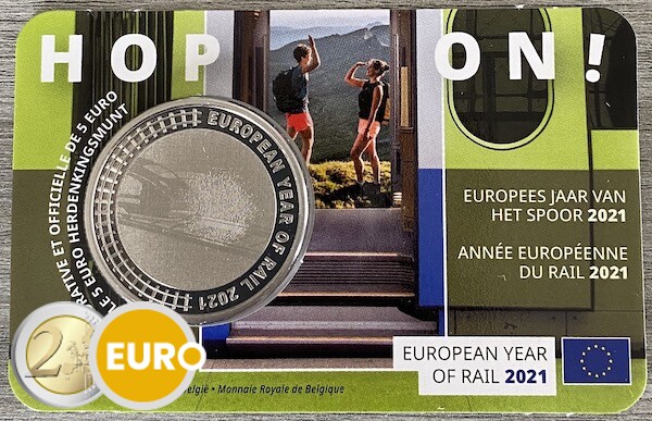 5 euro Belgie 2021 - Europees jaar van het spoor BU FDC Coincard