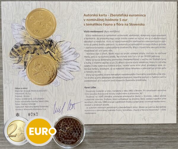 5 euro Slowakije 2021 - Honingbij UNC met echtheidscertificaat