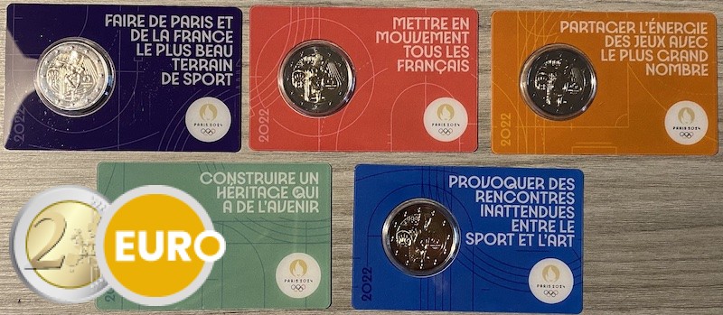 5 x 2 euro Frankrijk 2022 - Genie discuswerpen - Arc de Triomphe BU FDC Coincard