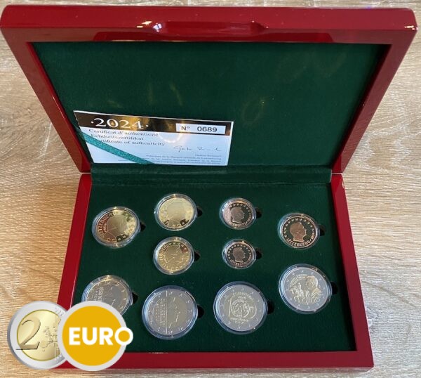 Euro set BE Proof Luxemburg 2024 + 2 x 2 euro Feierstëppler Willem II KNM muntteken