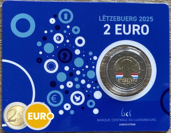 2 euros Luxembourg 2025 - 25 ans accession au trône Henri BU FDC Coincard poinçon KNM colorisé