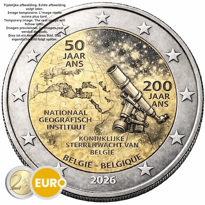 2 euro België 2026 - Nationaal Geografisch Instituut en Koninklijke Sterrenwacht BU FDC Coincard NL