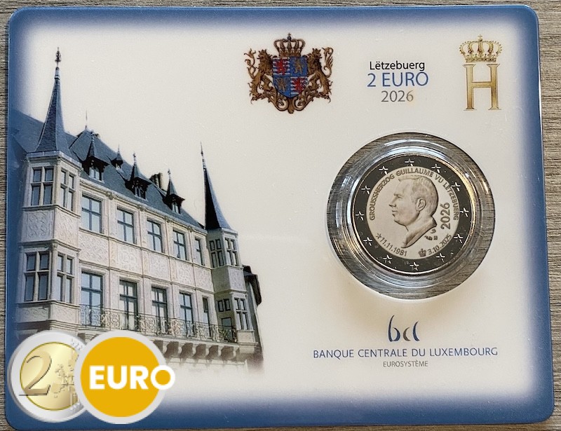 2 euro Luxemburg 2026 - Troonsbestijging Guillaume BU FDC Coincard KNM Muntteken