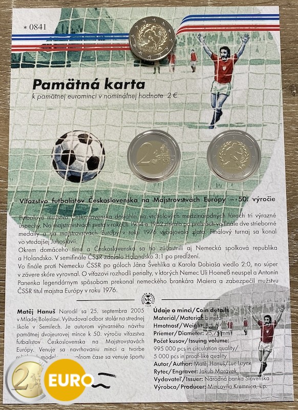 2 euro Slovakia 2026 - European Championship Football victory 1976 UNC with certificate of authenticity