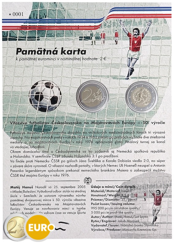 2 euro Slovakia 2026 - European Championship Football victory 1976 UNC with certificate of authenticity