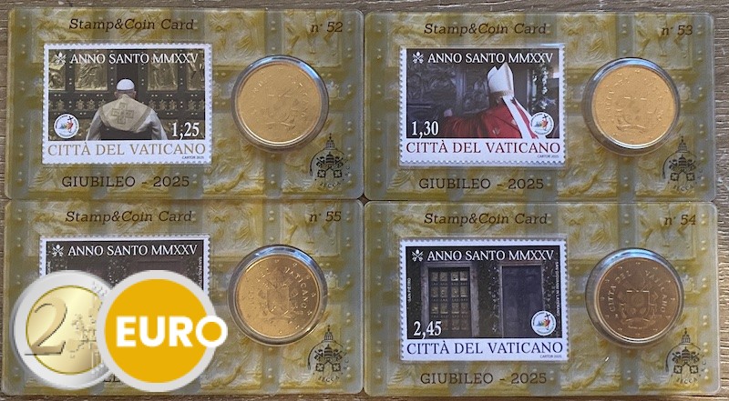 50 cent en postzegel coincard Vaticaan 2025 - nr 52 + 53 + 54 + 55 Heilig jaar