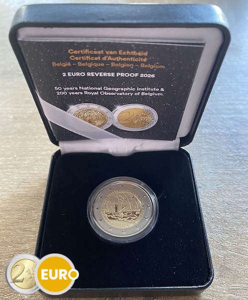 2 euro België 2026 - Nationaal Geografisch Instituut en Koninklijke Sterrenwacht Reverse Proof